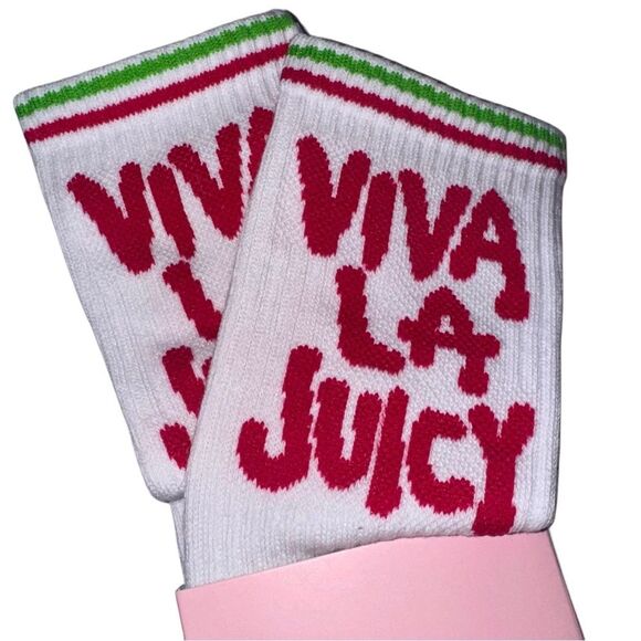 Juicy Couture White & Pink VIVA LA JUICY Women’s Ribbed Crew Athletic Socks - Picture 6 of 11